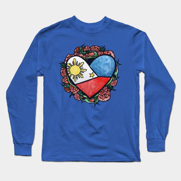 Filipino Flag Heart Pinoy Pride Long Sleeve T-Shirt by bubbsnugg